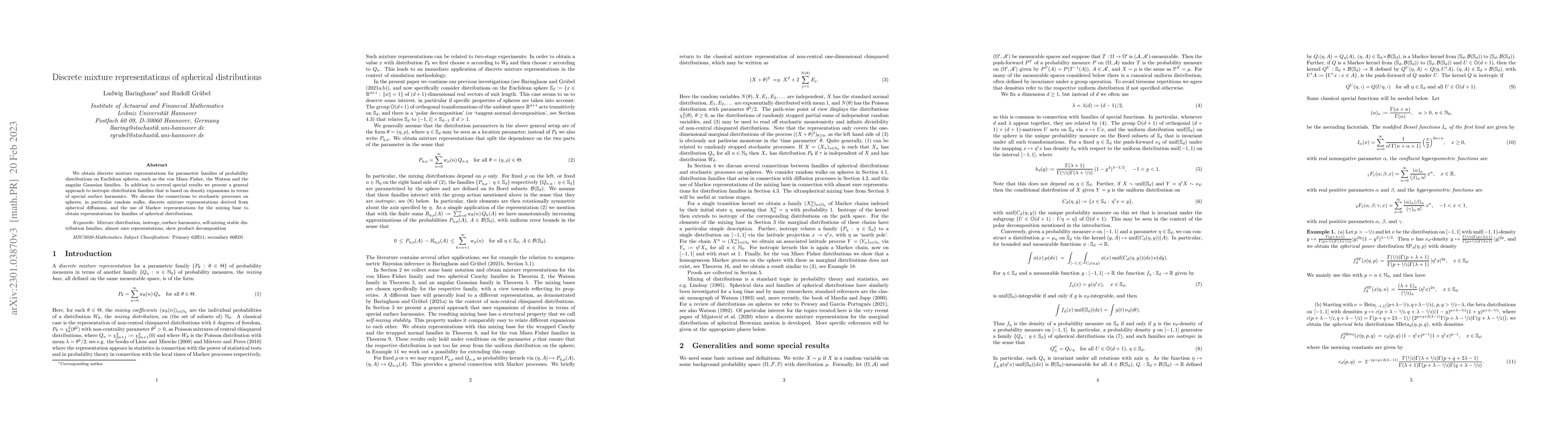 Thumbnail for Discrete mixture representations of spherical distributions