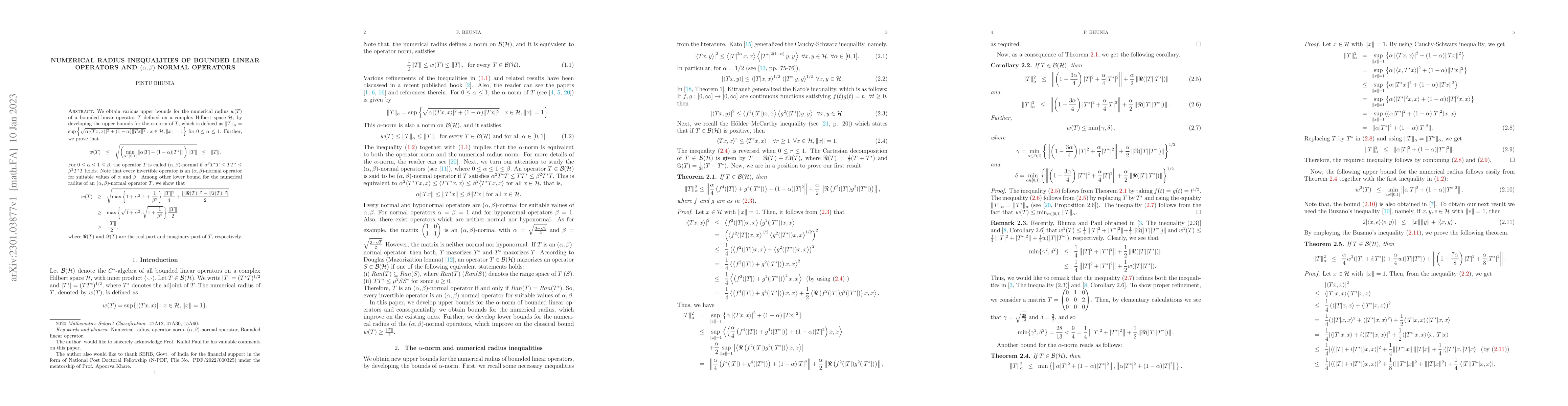 Thumbnail for Numerical radius inequalities of bounded linear operators and
  $(\alpha,\beta)$-normal operators