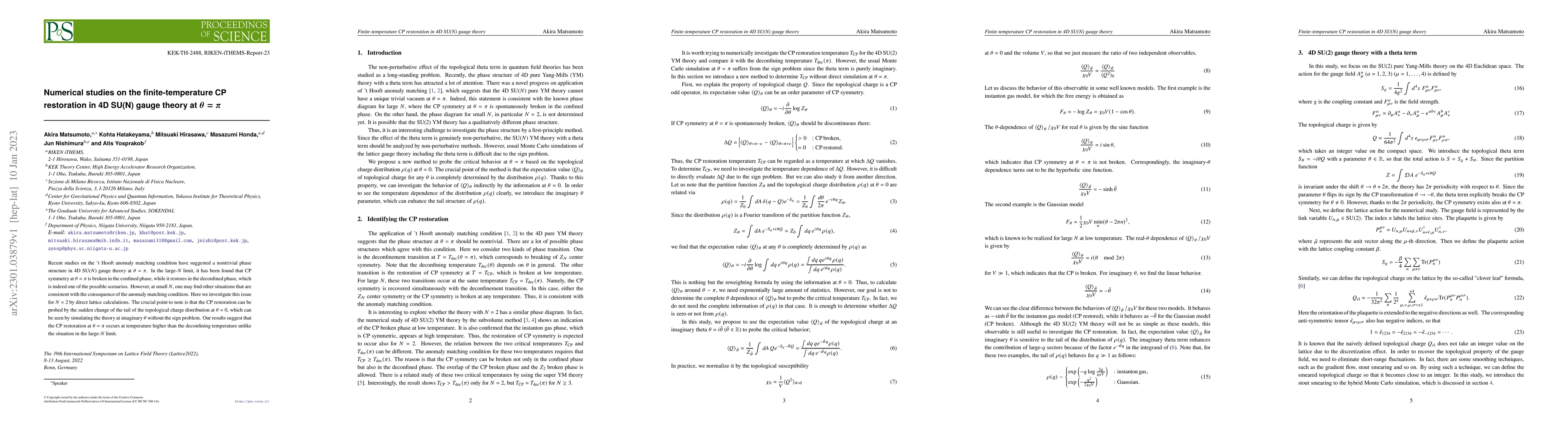 Thumbnail for Numerical studies on the finite-temperature CP restoration in 4D SU(N)
  gauge theory at $\theta=\pi$