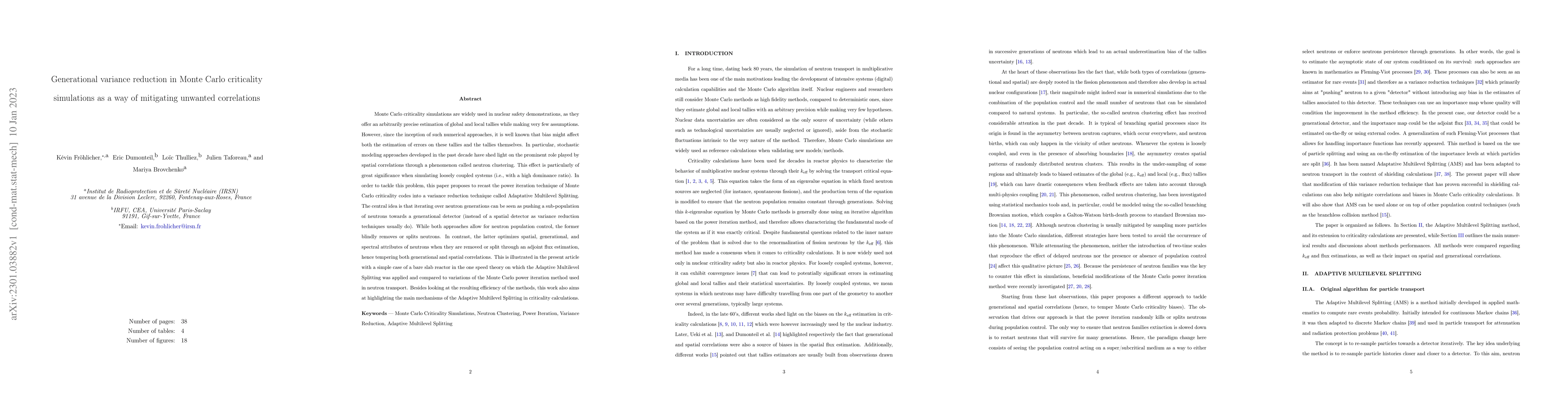 Thumbnail for Generational variance reduction in Monte Carlo criticality simulations
  as a way of mitigating unwanted correlations
