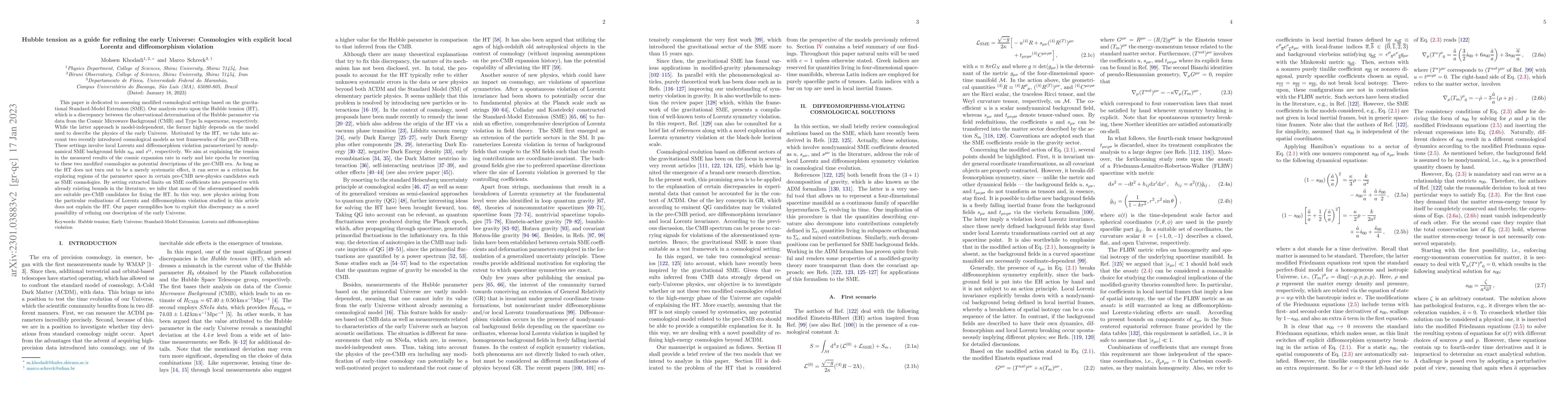 Thumbnail for Hubble tension as a guide for refining the early Universe: Cosmologies
  with explicit local Lorentz and diffeomorphism violation