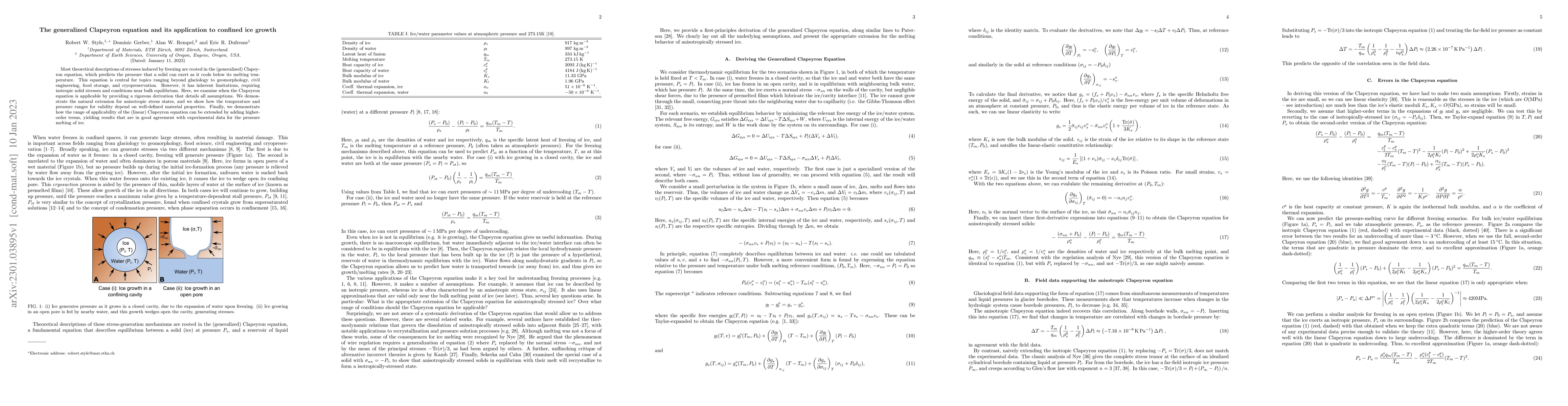 Thumbnail for The generalized Clapeyron equation and its application to confined ice
  growth