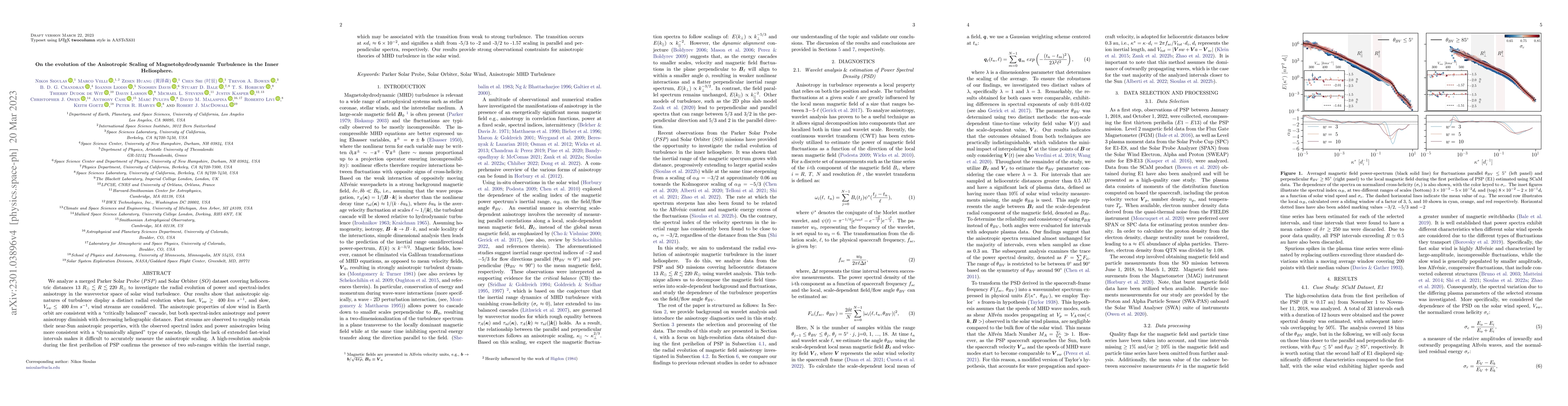 Thumbnail for On the evolution of the Anisotropic Scaling of Magnetohydrodynamic
  Turbulence in the Inner Heliosphere