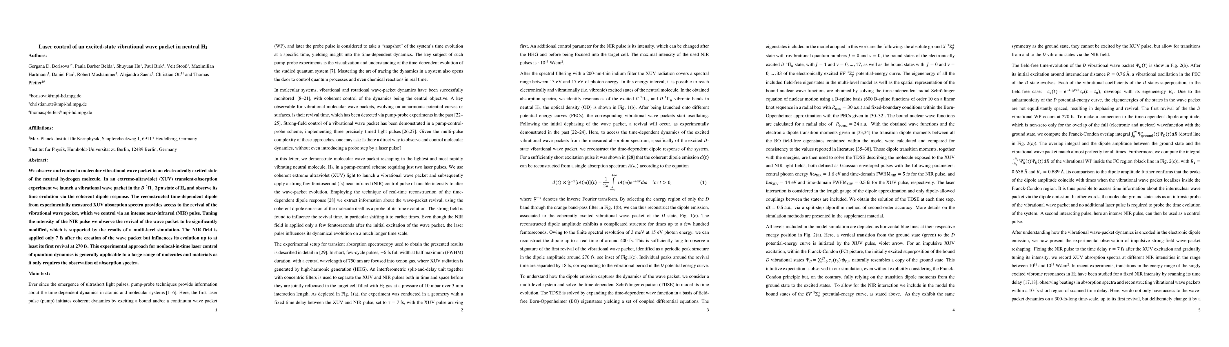 Thumbnail for Laser control of an excited-state vibrational wave packet in neutral
  H$_2$