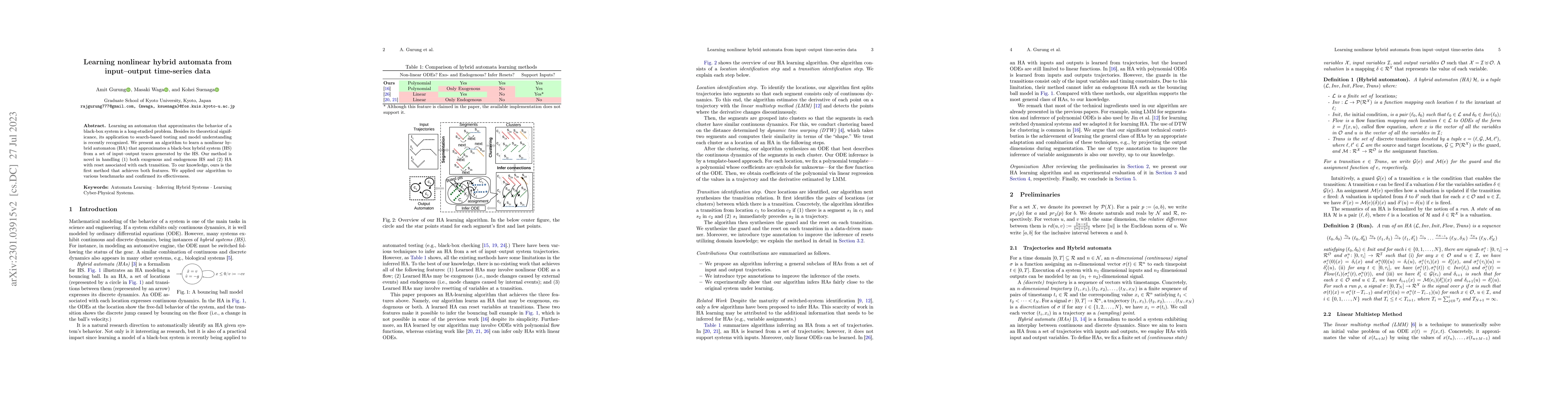 Thumbnail for Learning nonlinear hybrid automata from input--output time-series data