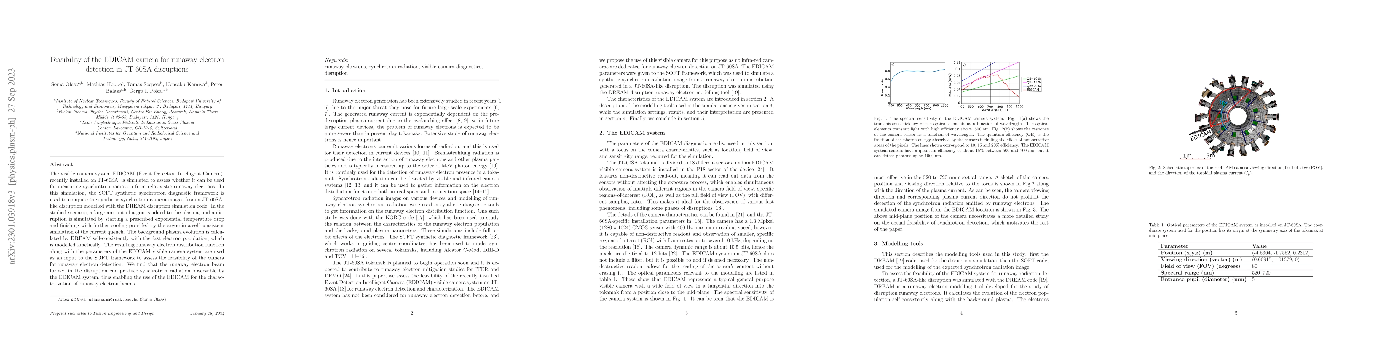 Thumbnail for Feasibility of the EDICAM camera for runaway electron detection in
  JT-60SA disruptions