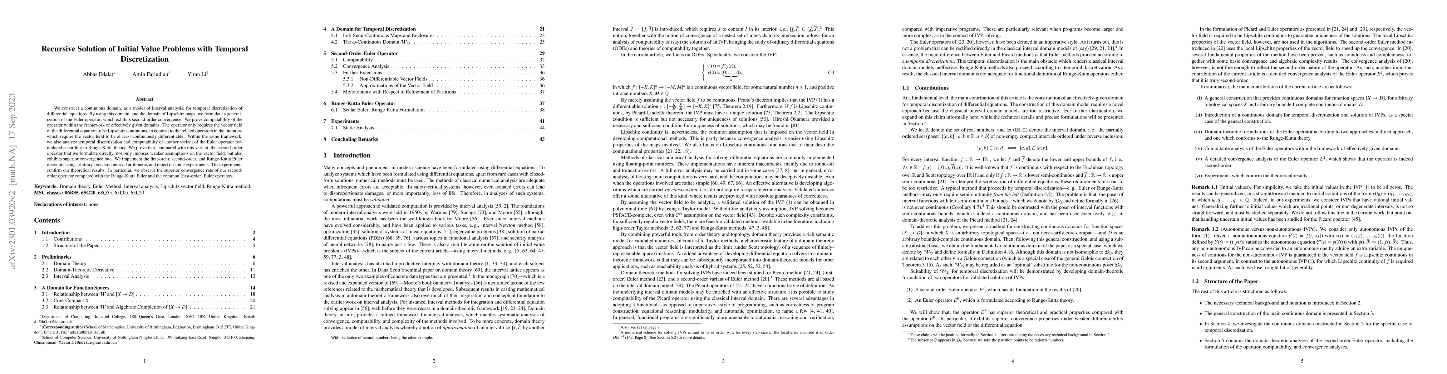 Thumbnail for Recursive Solution of Initial Value Problems with Temporal
  Discretization