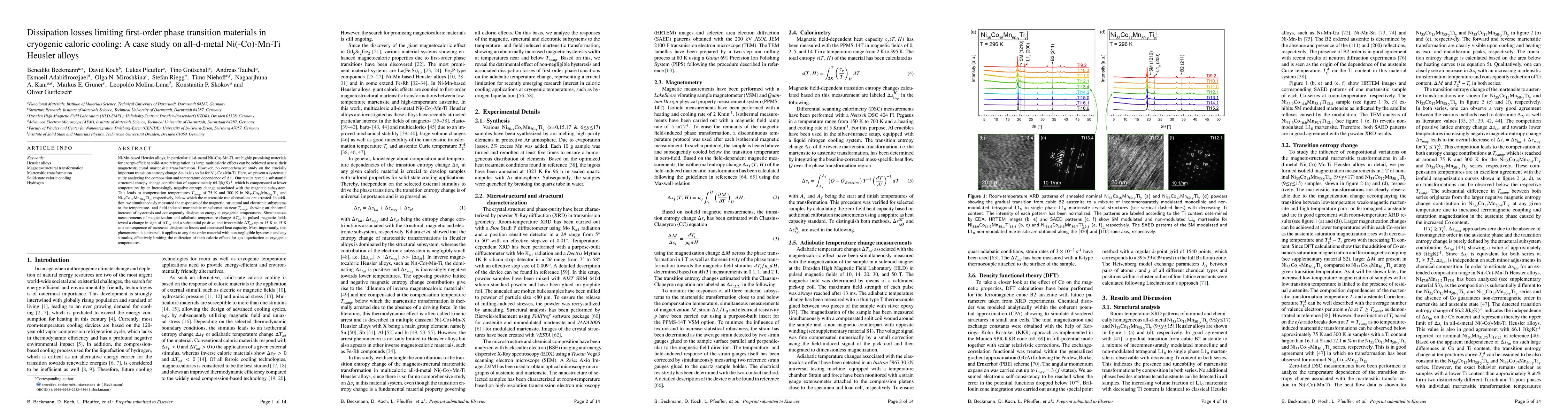 Thumbnail for Dissipation losses limiting first-order phase transition materials in
  cryogenic caloric cooling: A case study on all-d-metal Ni(-Co)-Mn-Ti Heusler
  alloys