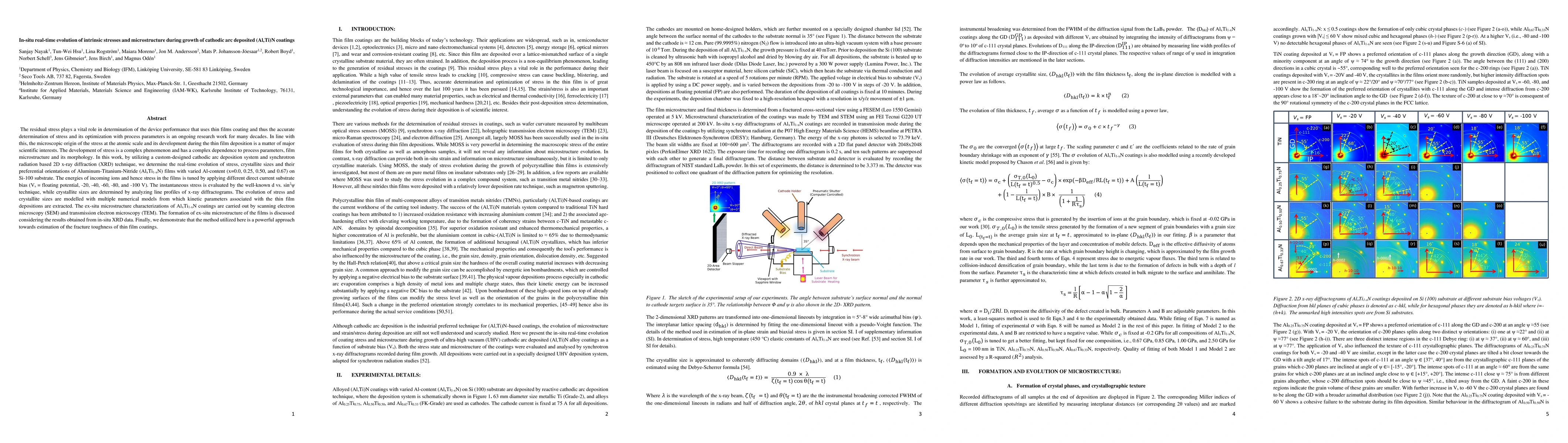 Thumbnail for In-situ real-time evolution of intrinsic stresses and microstructure
  during growth of cathodic arc deposited (Al,Ti)N coatings