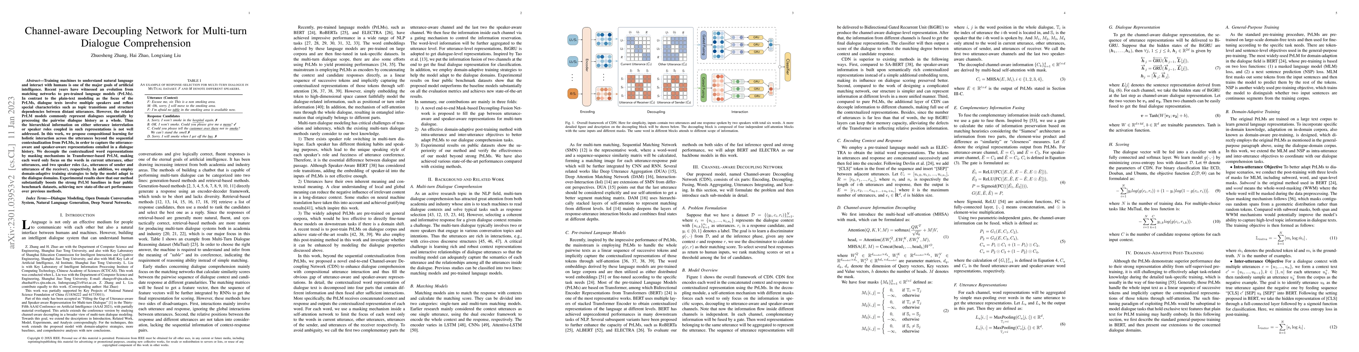 Thumbnail for Channel-aware Decoupling Network for Multi-turn Dialogue Comprehension
