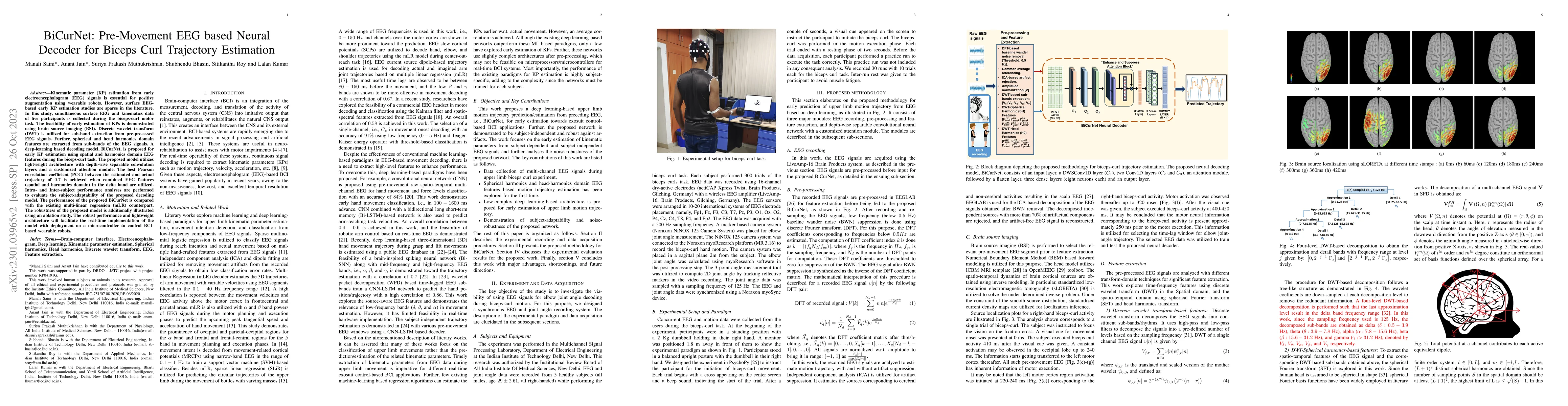Thumbnail for BiCurNet: Pre-Movement EEG based Neural Decoder for Biceps Curl
  Trajectory Estimation