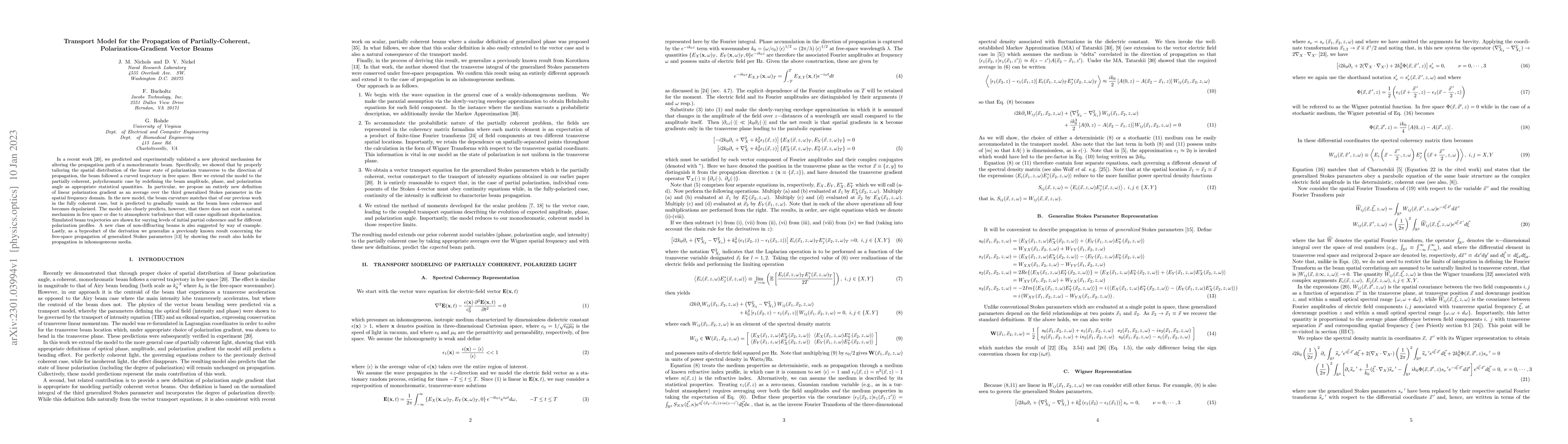 Thumbnail for Transport Model for the Propagation of Partially-Coherent,
  Polarization-Gradient Vector Beams