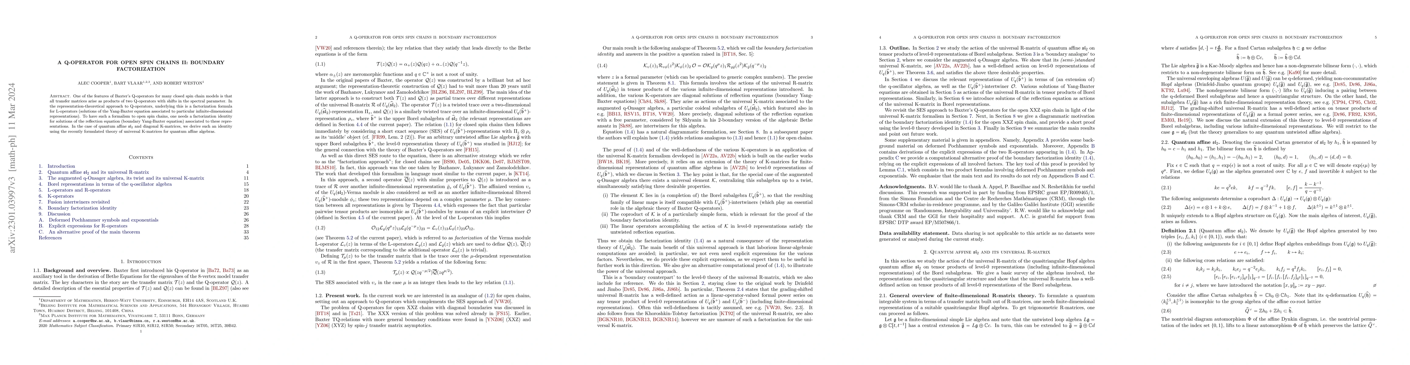 Thumbnail for A Q-operator for open spin chains II: boundary factorization