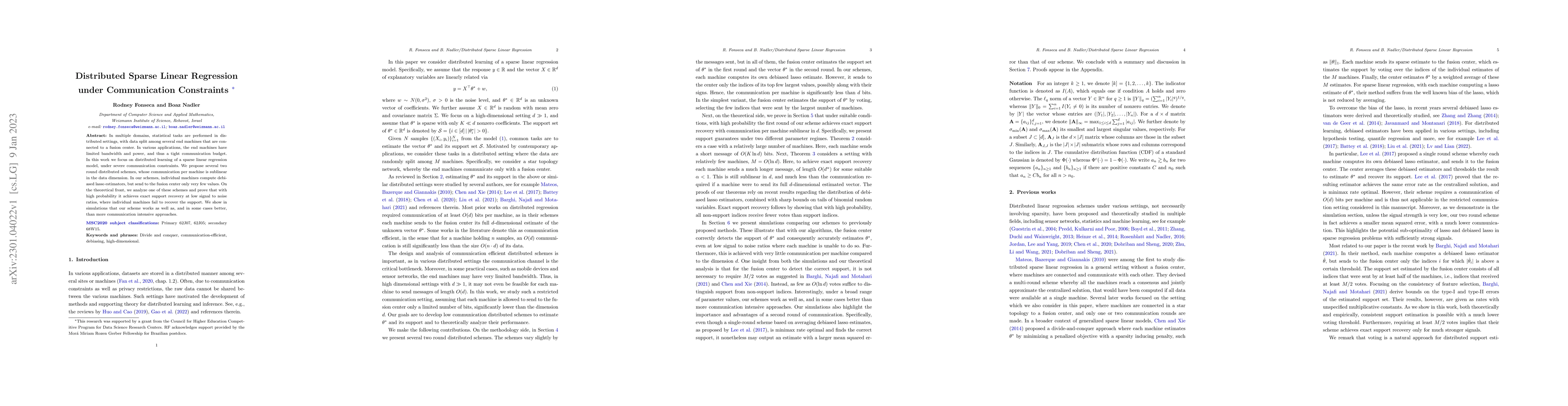 Thumbnail for Distributed Sparse Linear Regression under Communication Constraints