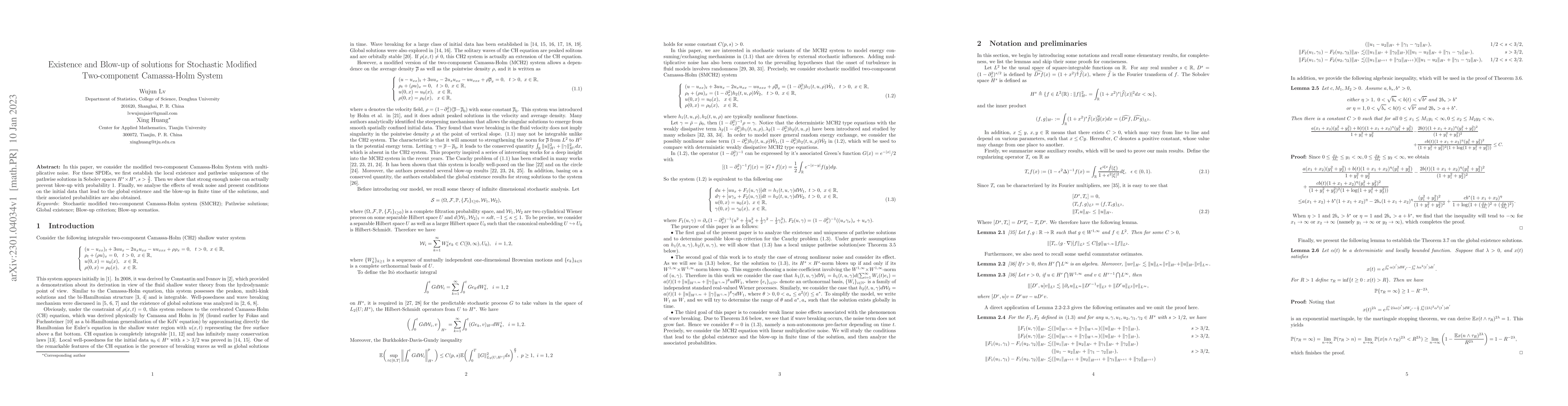Thumbnail for Existence and Blow-up of solutions for Stochastic Modified Two-component
  Camassa-Holm System
