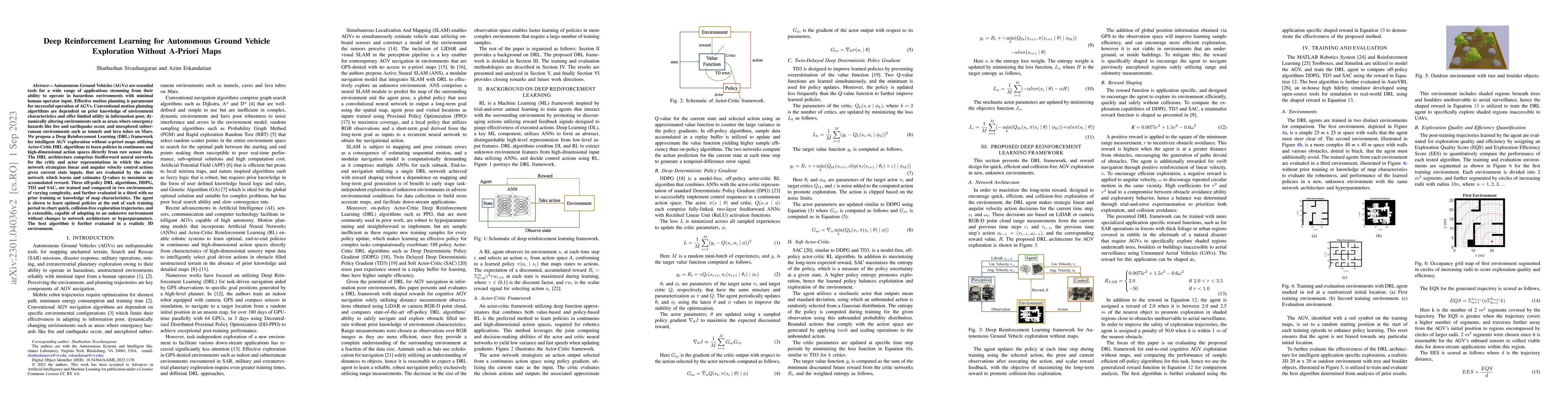 Thumbnail for Deep Reinforcement Learning for Autonomous Ground Vehicle Exploration
  Without A-Priori Maps