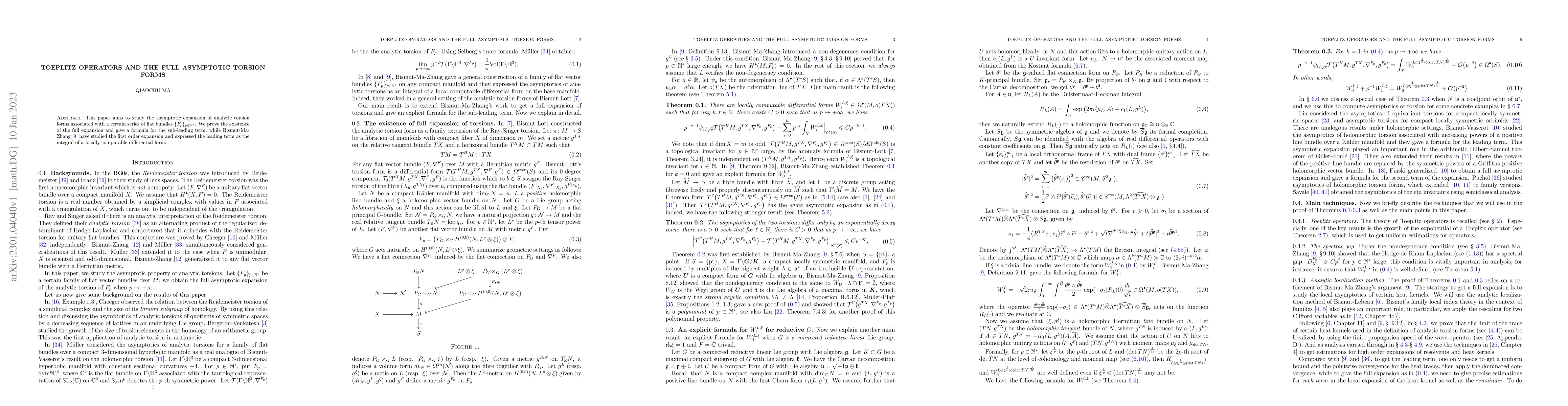 Thumbnail for Toeplitz operators and the full asymptotic torsion forms