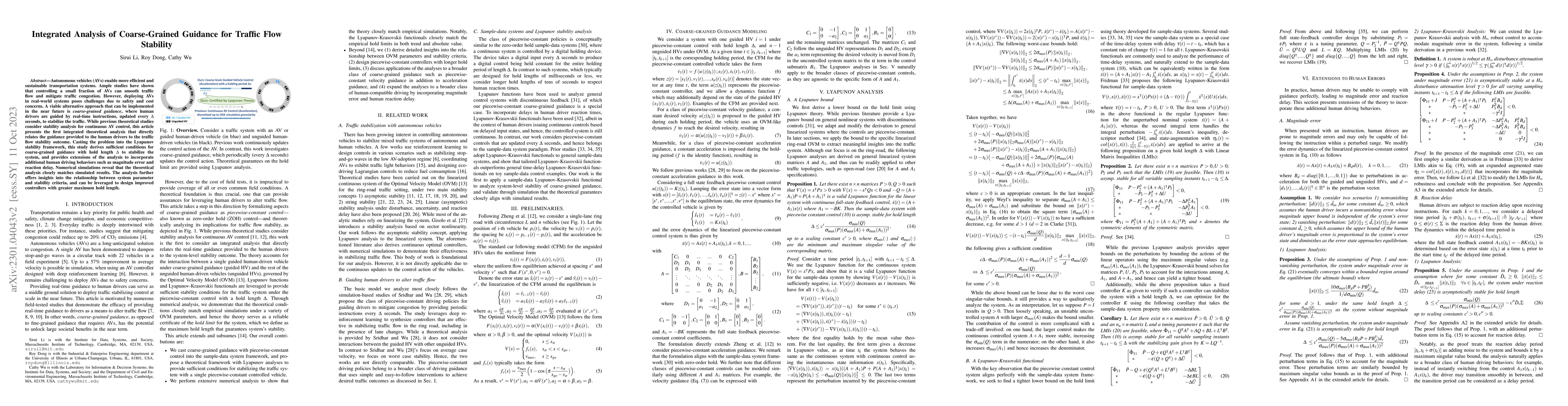 Thumbnail for Integrated Analysis of Coarse-Grained Guidance for Traffic Flow
  Stability