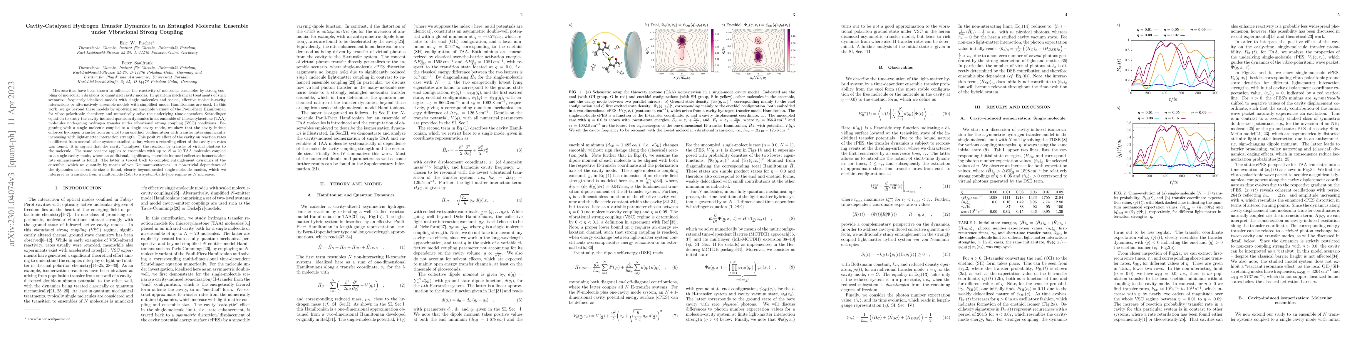 Thumbnail for Cavity-Catalyzed Hydrogen Transfer Dynamics in an Entangled Molecular
  Ensemble under Vibrational Strong Coupling
