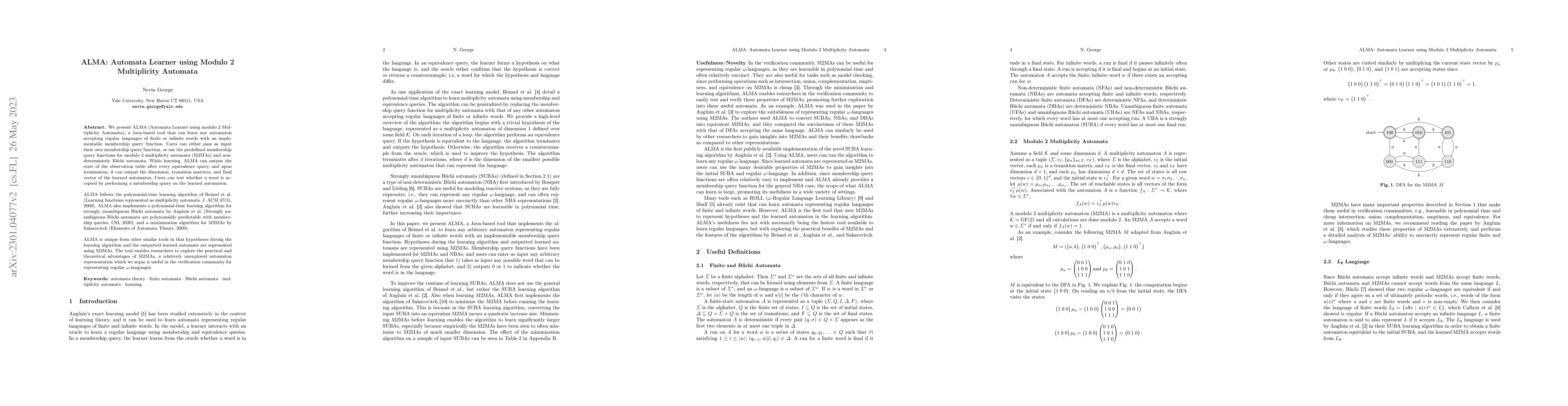 Thumbnail for ALMA: Automata Learner using Modulo 2 Multiplicity Automata
