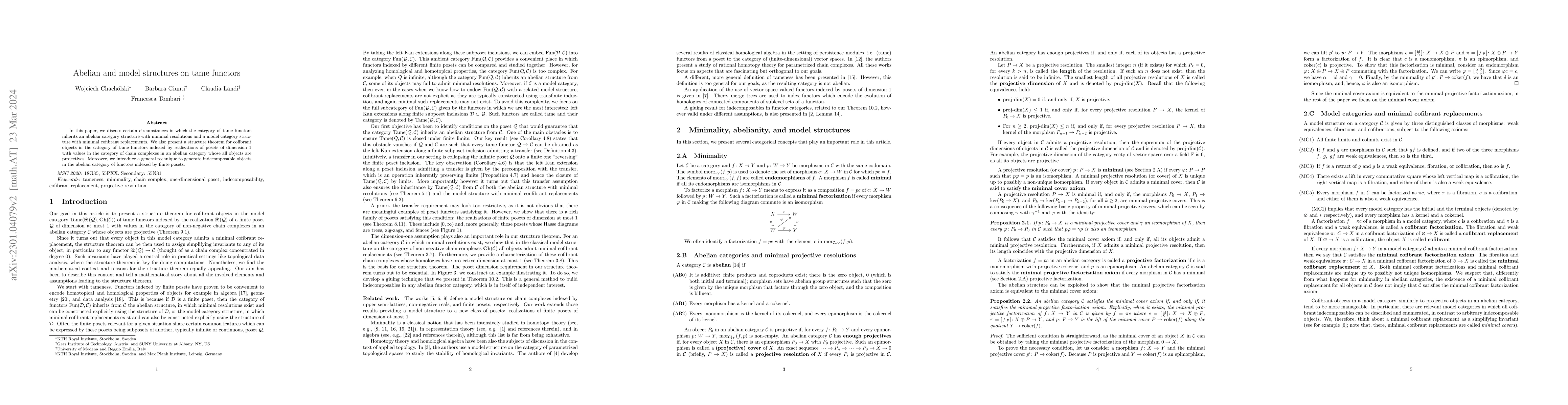 Thumbnail for Abelian and model structures on tame functors