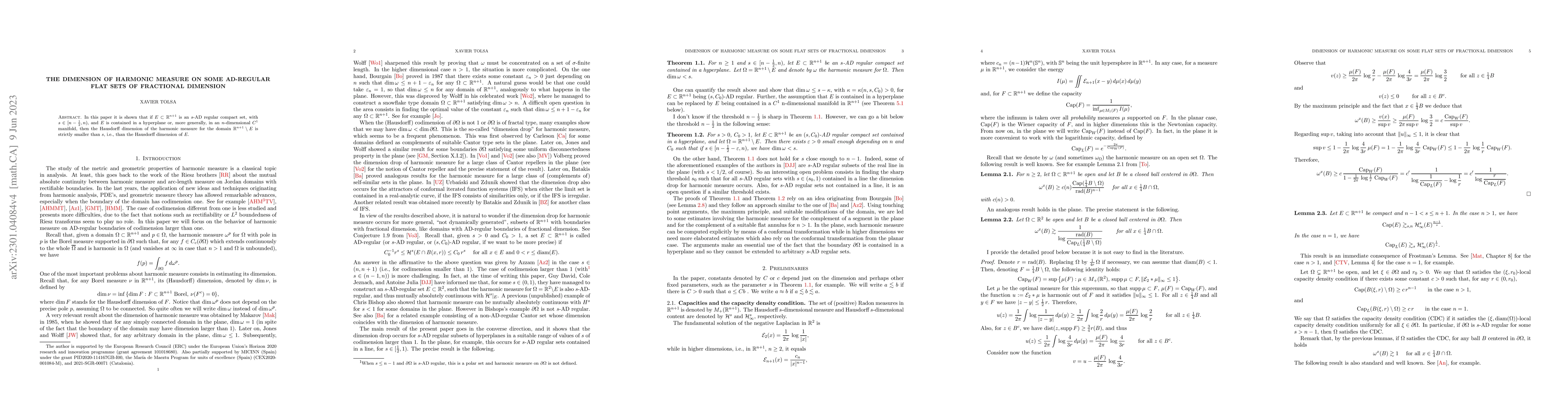 Thumbnail for The dimension of harmonic measure on some AD-regular flat sets of
  fractional dimension