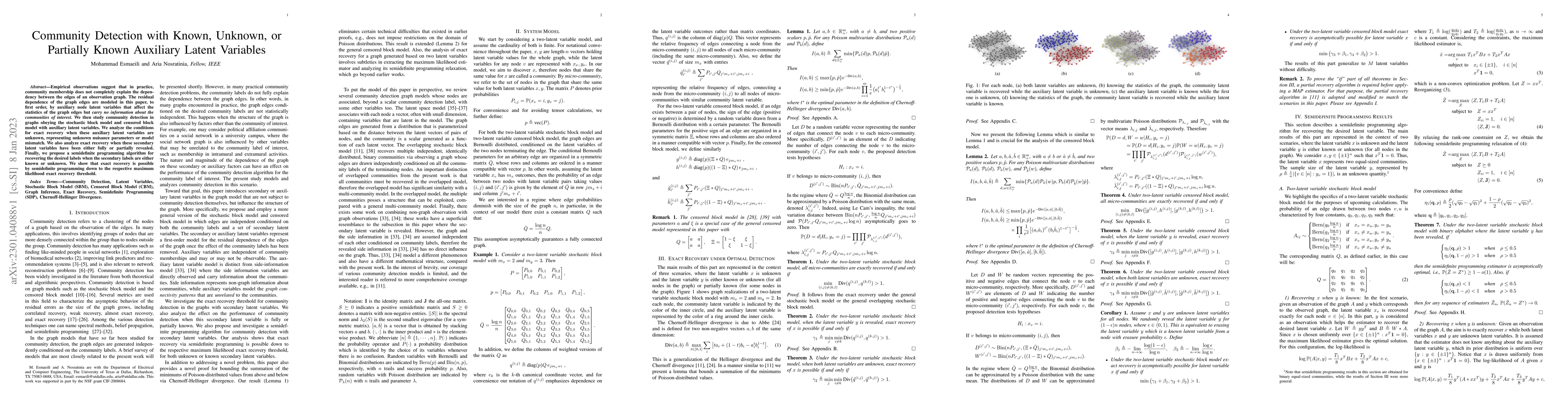 Thumbnail for Community Detection with Known, Unknown, or Partially Known Auxiliary
  Latent Variables