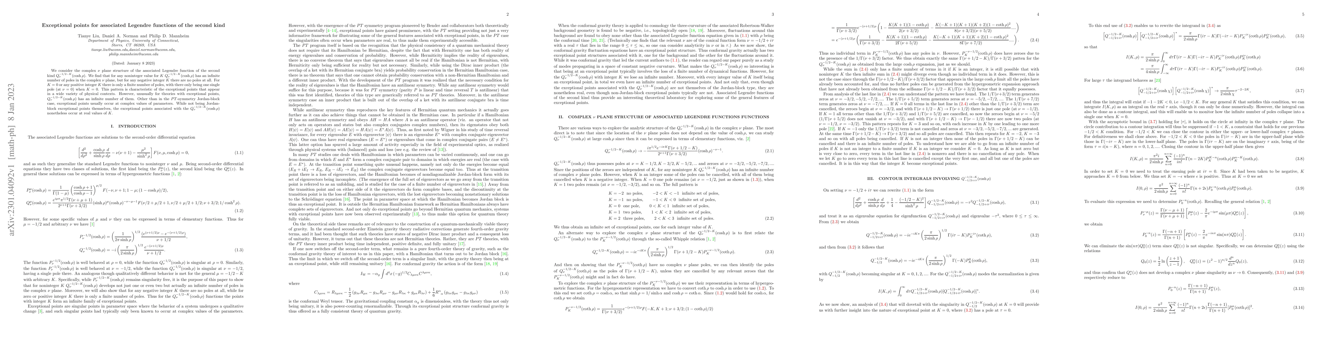 Thumbnail for Exceptional points for associated Legendre functions of the second kind