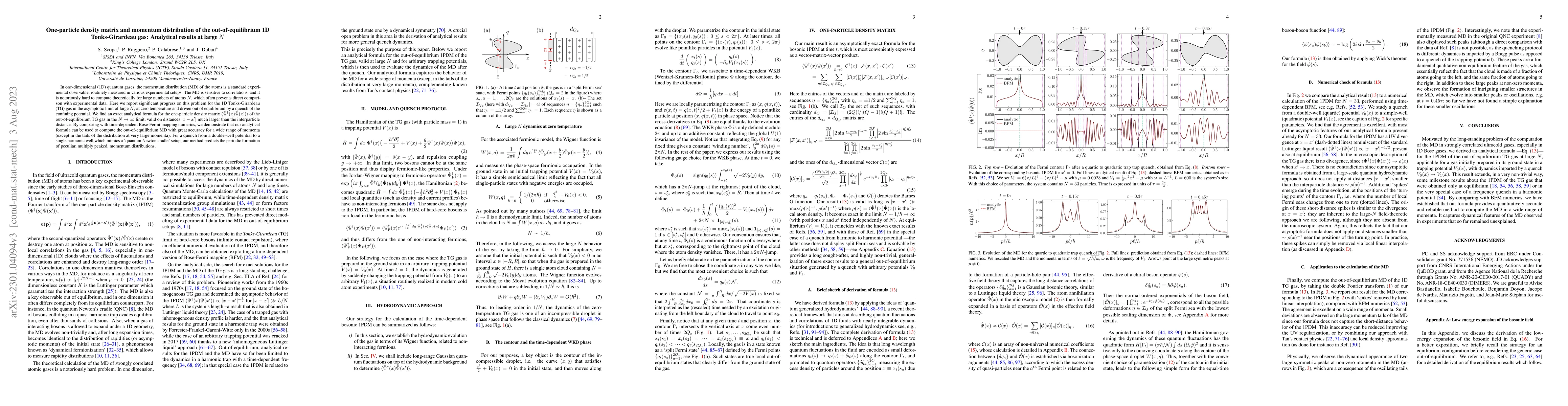 Thumbnail for One-particle density matrix and momentum distribution of the
  out-of-equilibrium 1D Tonks-Girardeau gas: Analytical results at large $N$