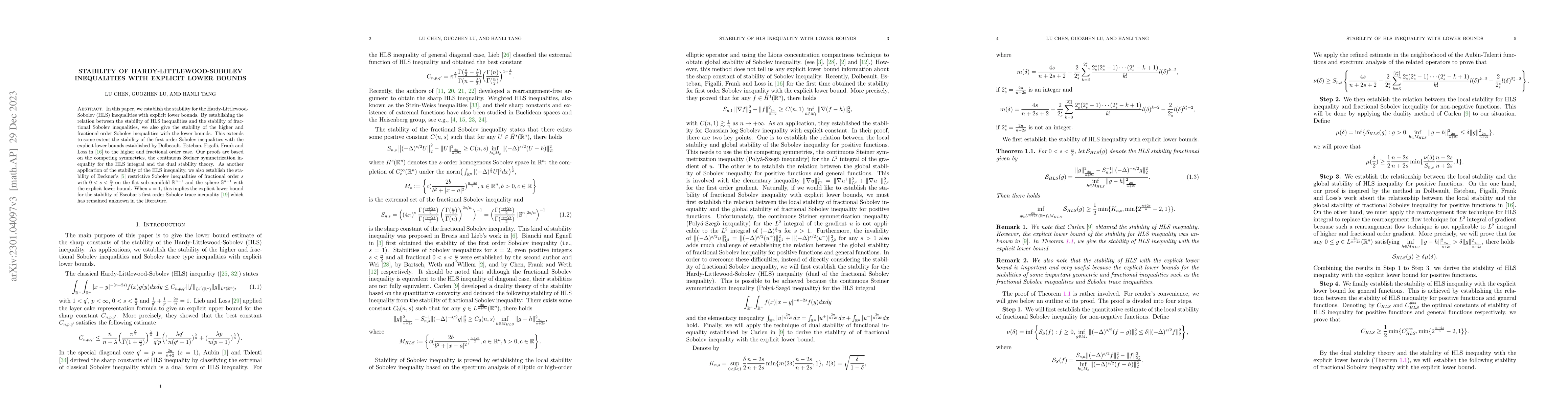 Thumbnail for Stability of Hardy-Littlewood-Sobolev inequalities with explicit lower
  bounds