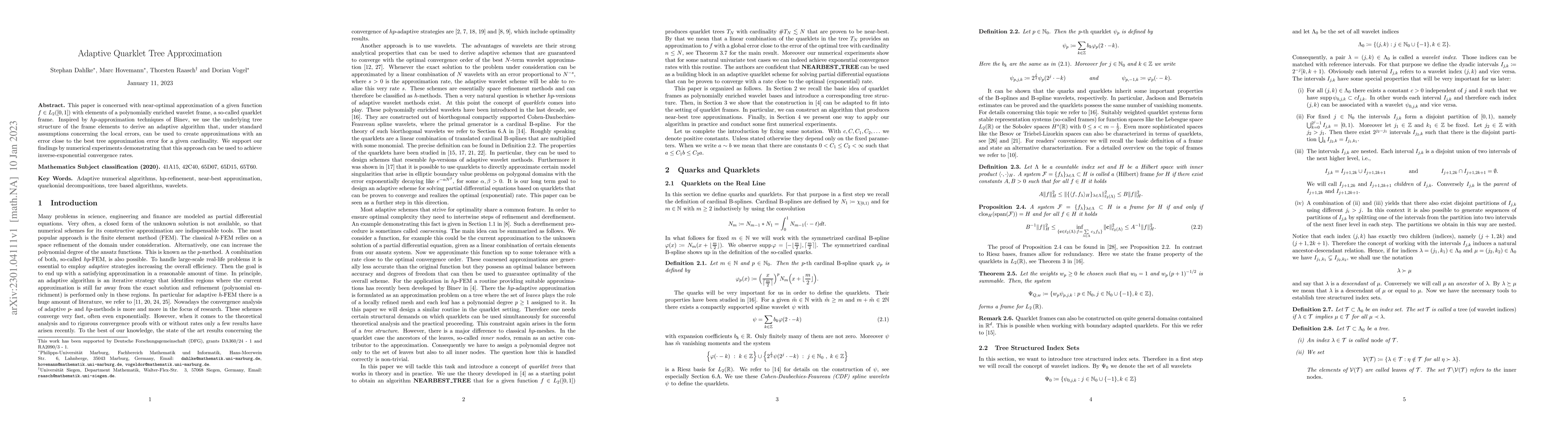 Thumbnail for Adaptive Quarklet Tree Approximation