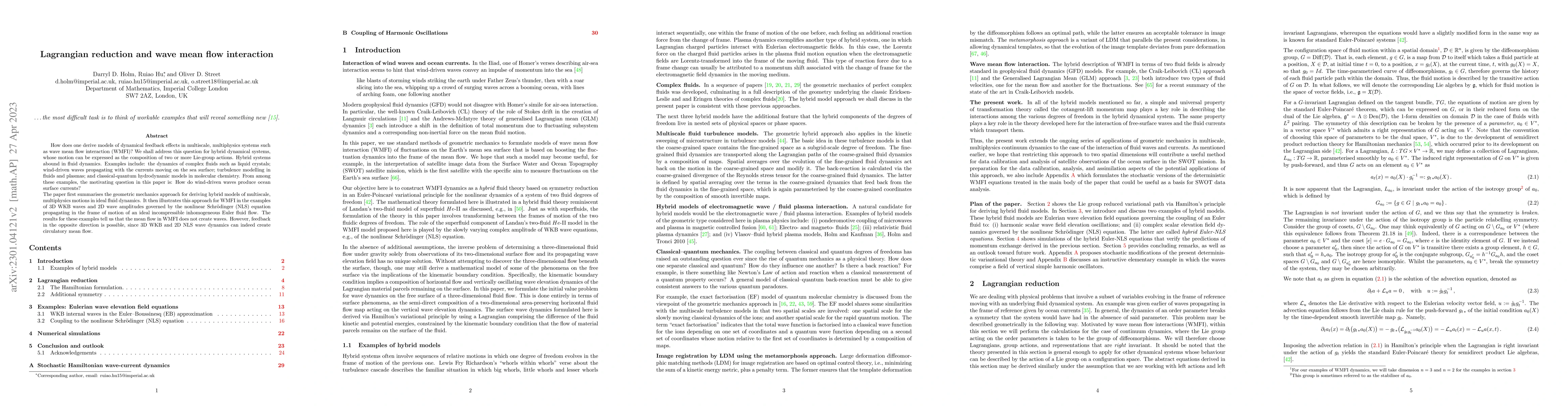 Thumbnail for Lagrangian reduction and wave mean flow interaction