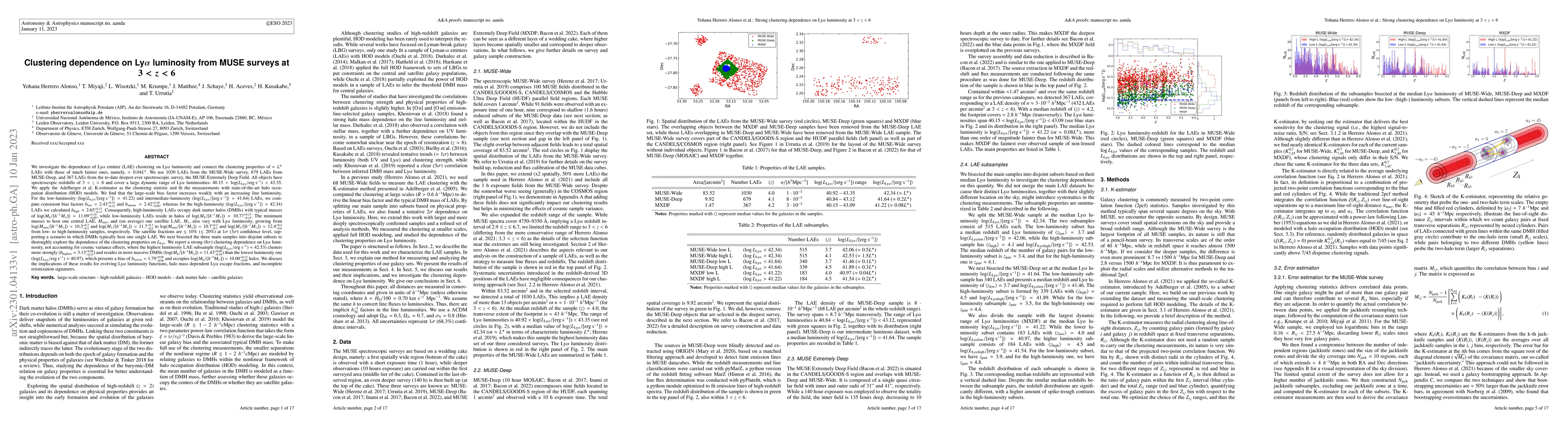 Thumbnail for Clustering dependence on Lyman-$\alpha$ luminosity from MUSE surveys at
  $3<z<6$