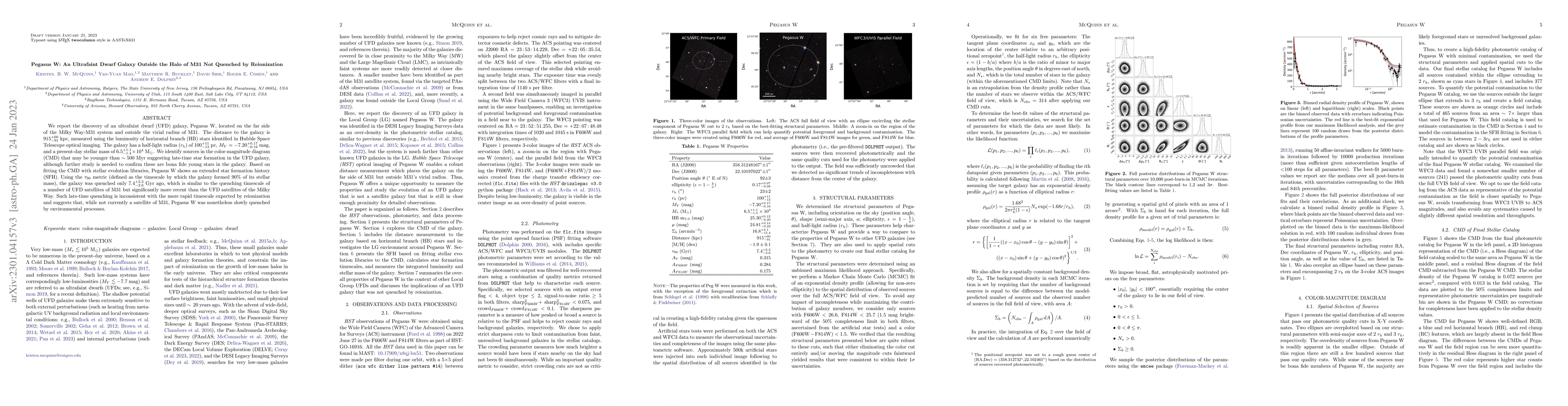 Thumbnail for Pegasus W: An Ultra-Faint Dwarf Galaxy Outside the Halo of M31 Not
  Quenched by Reionization