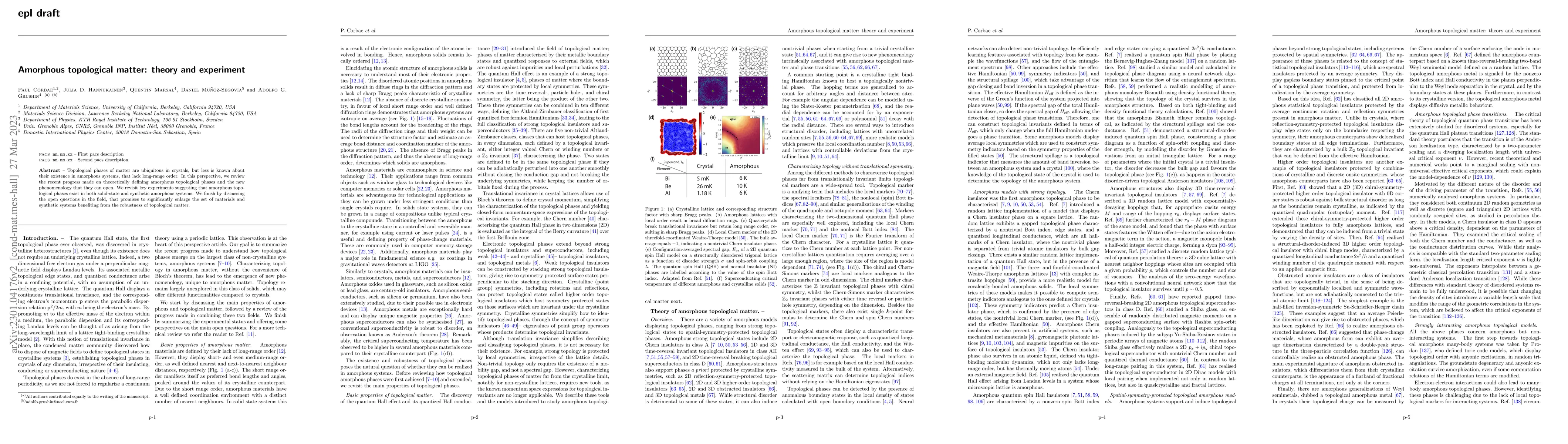 Thumbnail for Amorphous topological matter: theory and experiment