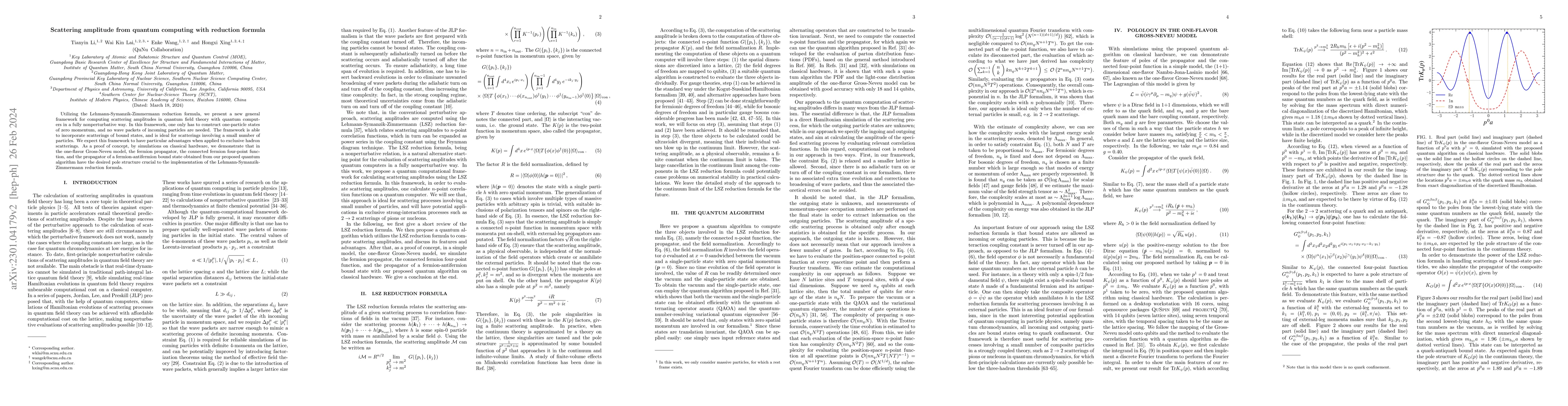 Thumbnail for Scattering Amplitude from Quantum Computing with Reduction Formula