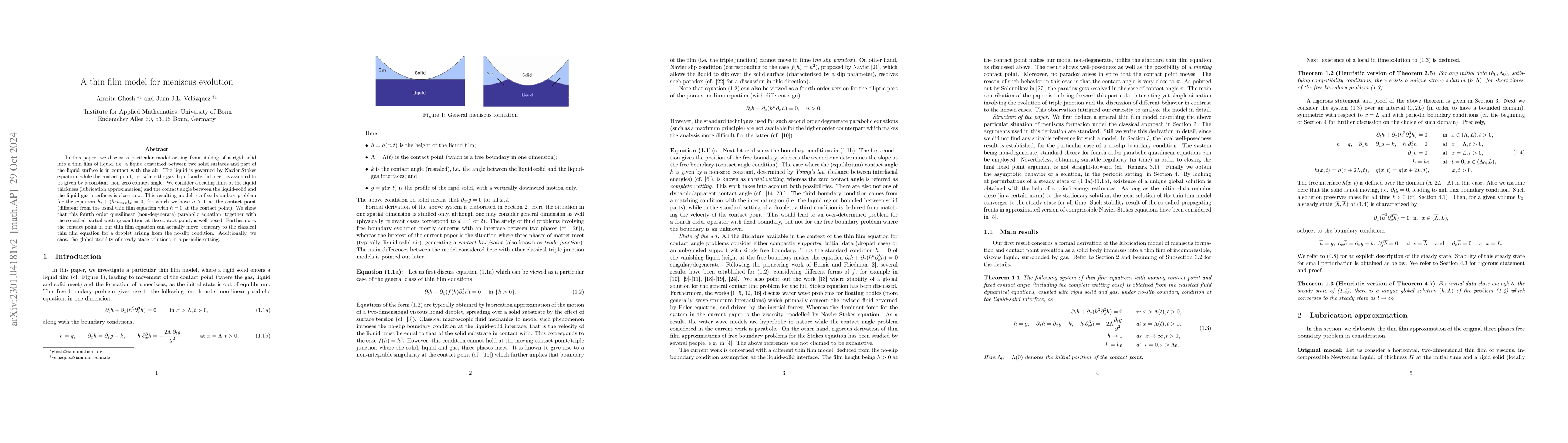 Thumbnail for A thin film model for meniscus evolution