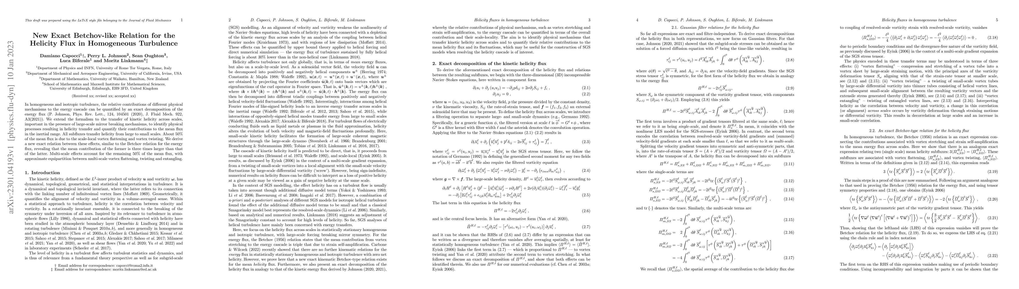 Thumbnail for New Exact Betchov-like Relation for the Helicity Flux in Homogeneous
  Turbulence