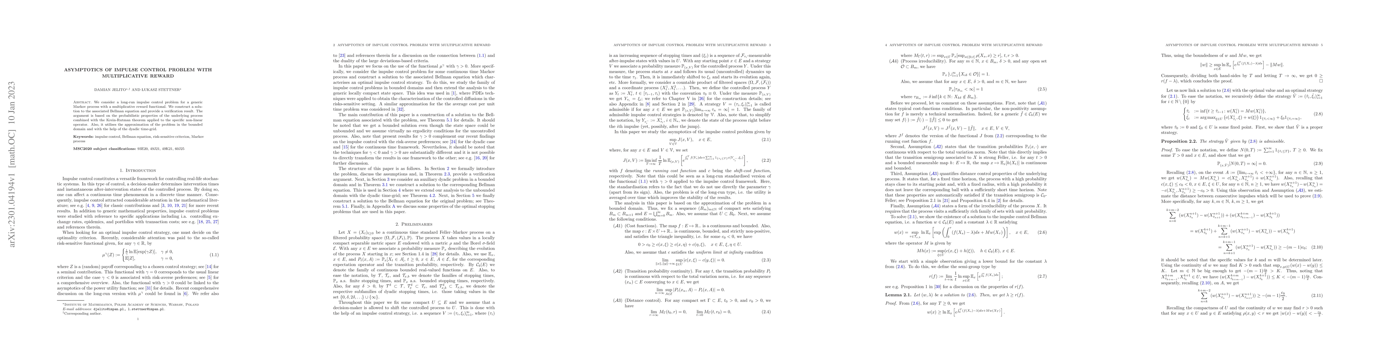 Thumbnail for Asymptotics of impulse control problem with multiplicative reward