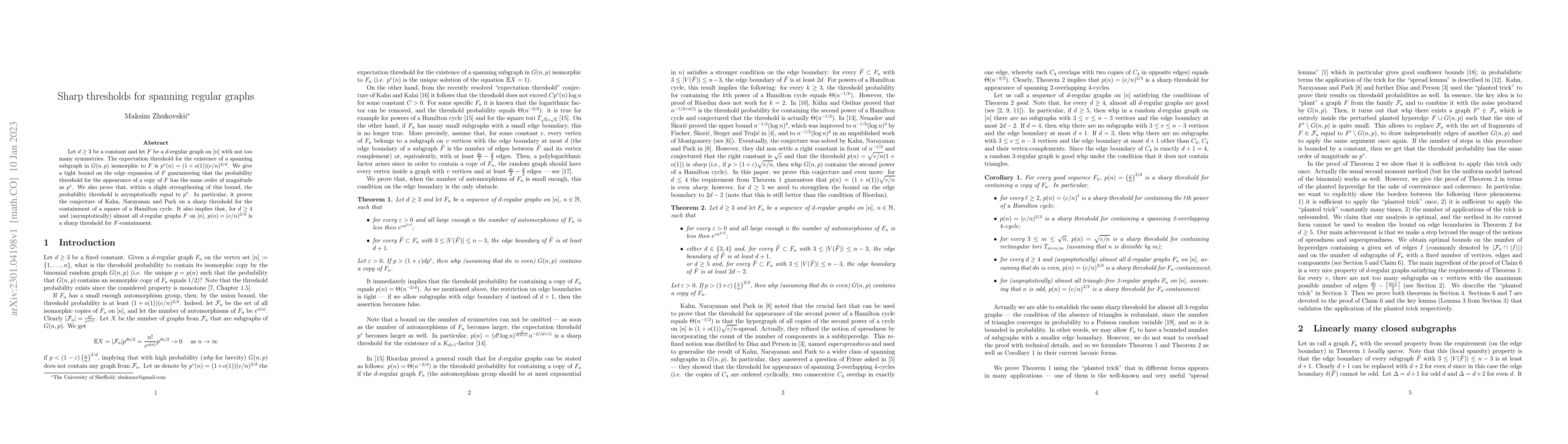 Thumbnail for Sharp thresholds for spanning regular graphs