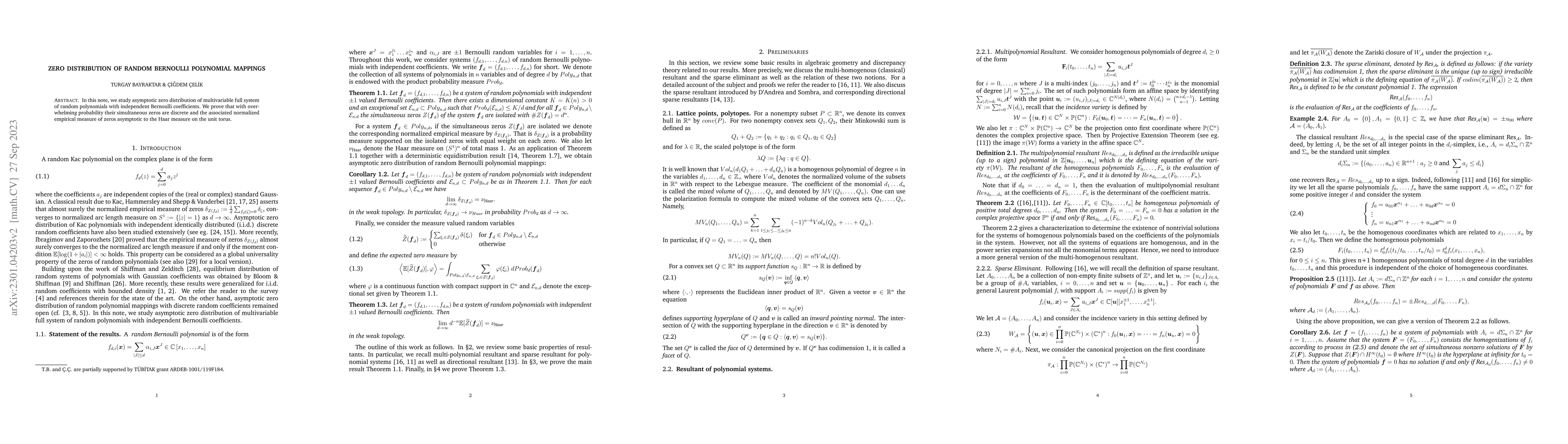 Thumbnail for Zero Distribution of Random Bernoulli Polynomial Mappings
