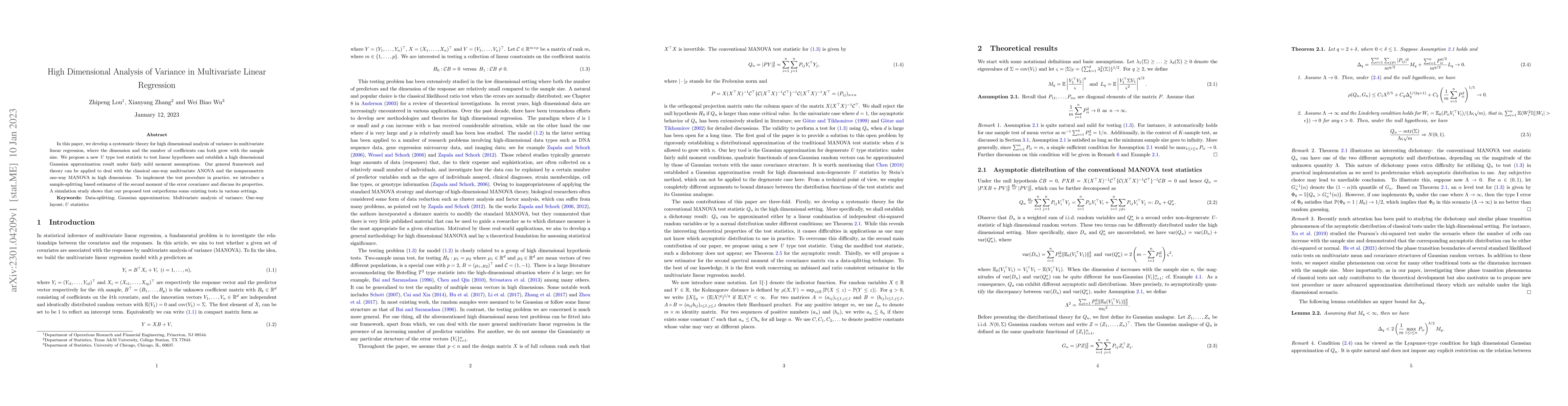 Thumbnail for High Dimensional Analysis of Variance in Multivariate Linear Regression
