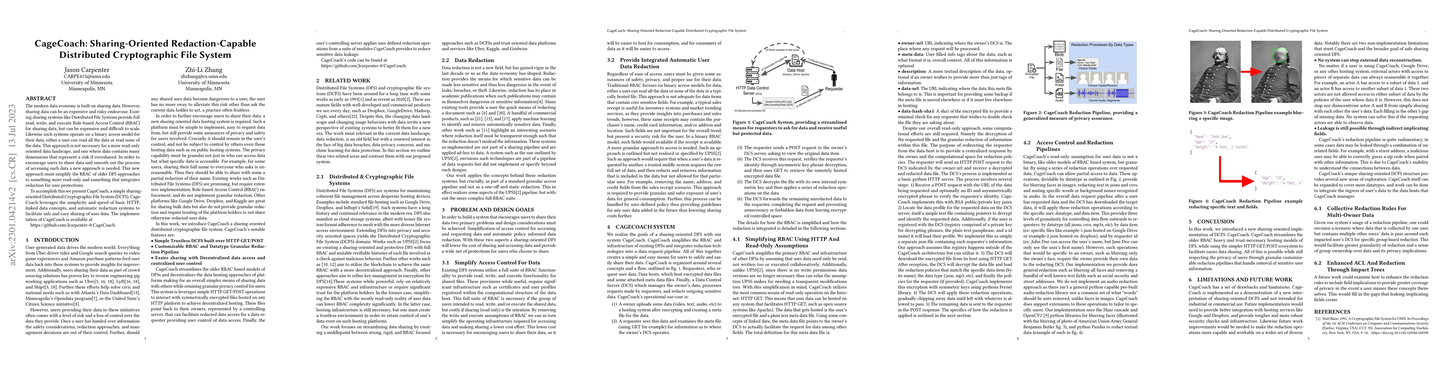 Thumbnail for CageCoach: Sharing-Oriented Redaction-Capable Distributed Cryptographic
  File System