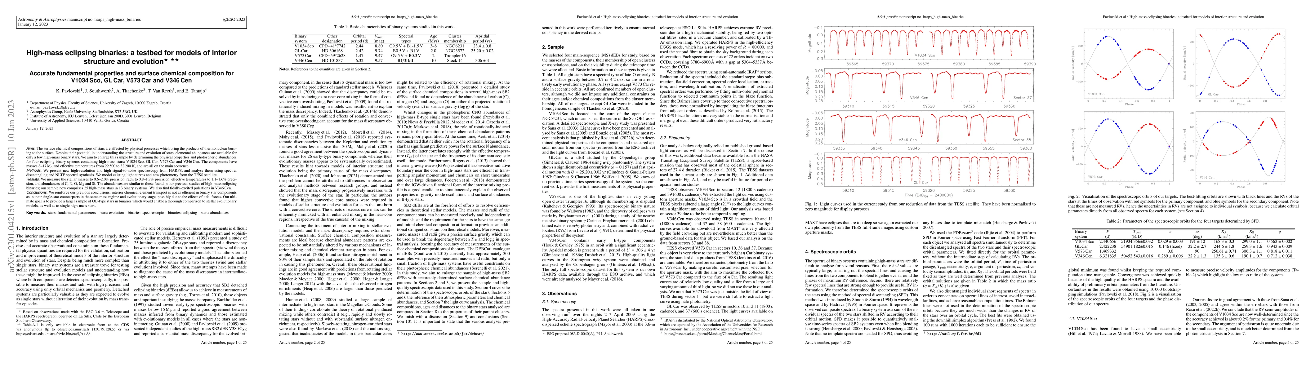 Thumbnail for High-mass eclipsing binaries: a testbed for models of interior structure
  and evolution -- Accurate fundamental properties and surface chemical
  composition for V1034 Sco, GL Car, V573 Car and V346 Cen