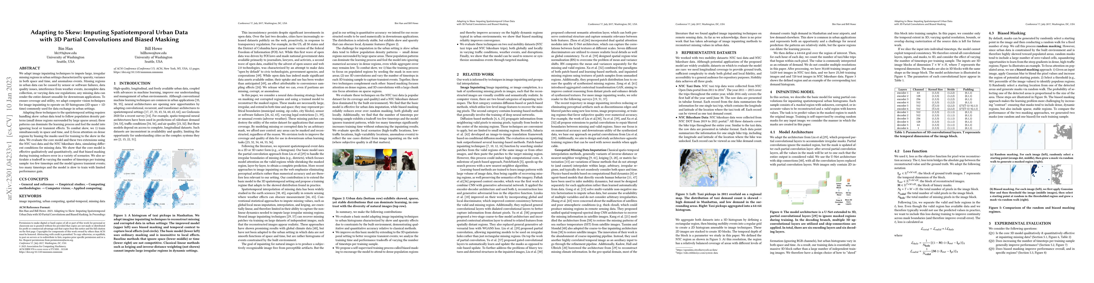 Thumbnail for Adapting to Skew: Imputing Spatiotemporal Urban Data with 3D Partial
  Convolutions and Biased Masking