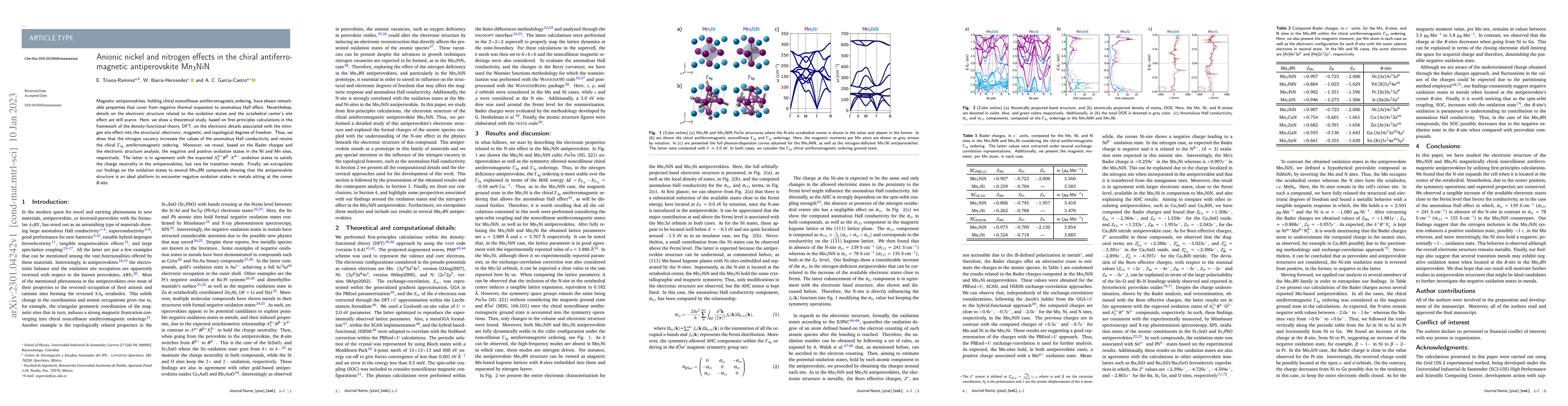 Thumbnail for Anionic nickel and nitrogen effects in the chiral antiferromagnetic
  antiperovskite Mn$_3$NiN