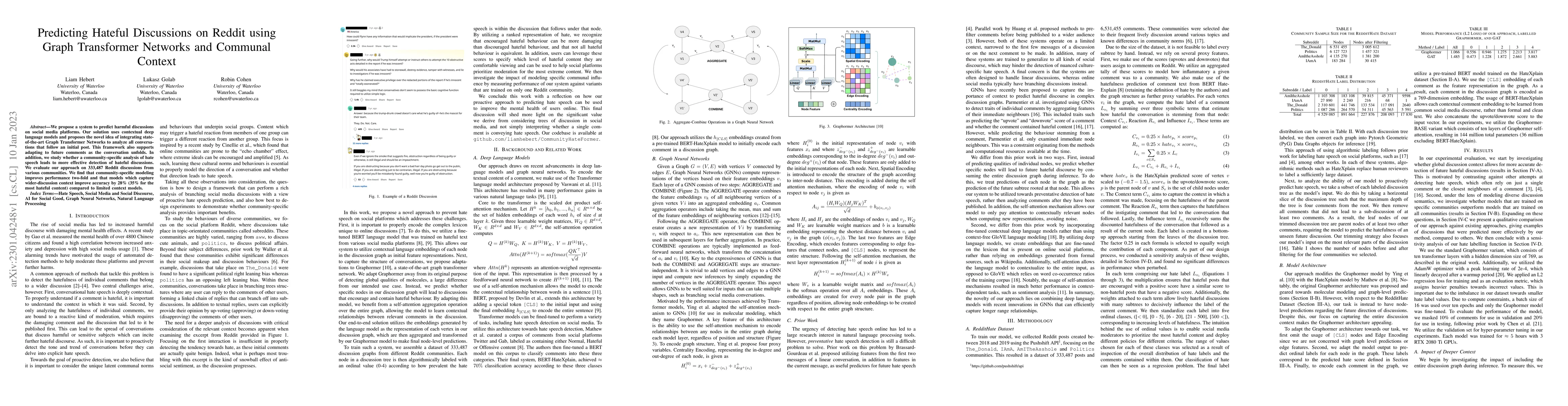 Thumbnail for Predicting Hateful Discussions on Reddit using Graph Transformer
  Networks and Communal Context