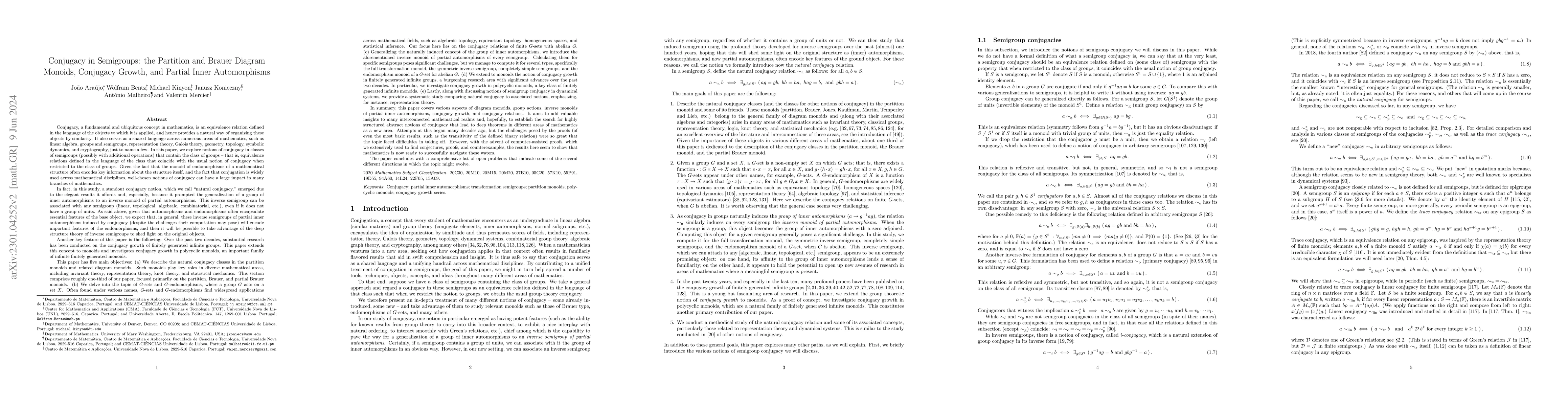 Thumbnail for Conjugacy in Semigroups: the Partition and Brauer Diagram Monoids,
  Conjugacy Growth, and Partial Inner Automorphisms