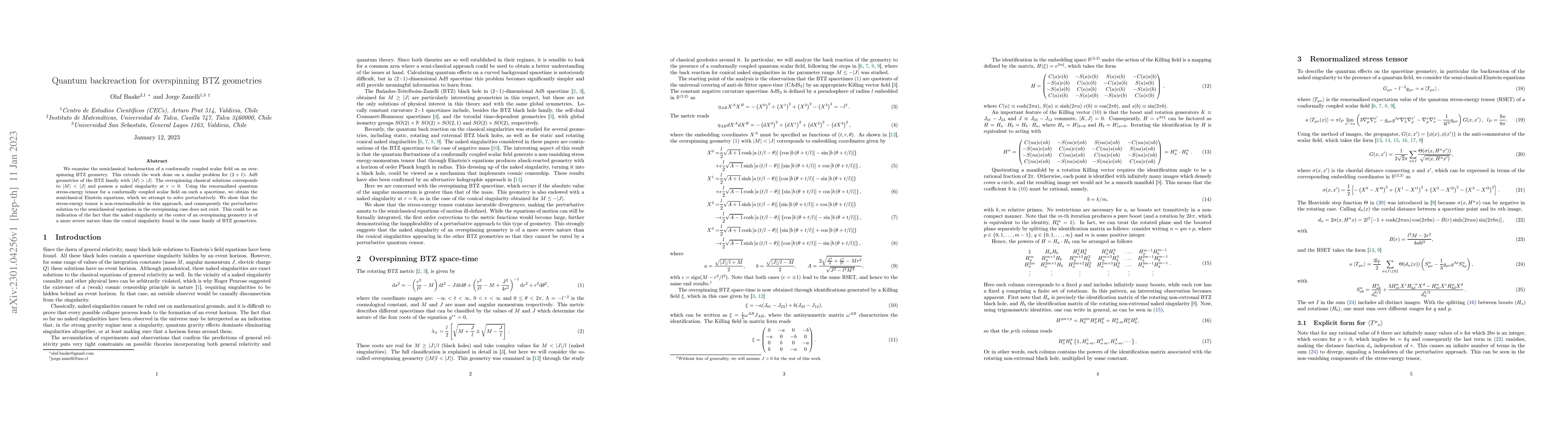 Thumbnail for Quantum backreaction for overspinning BTZ geometries