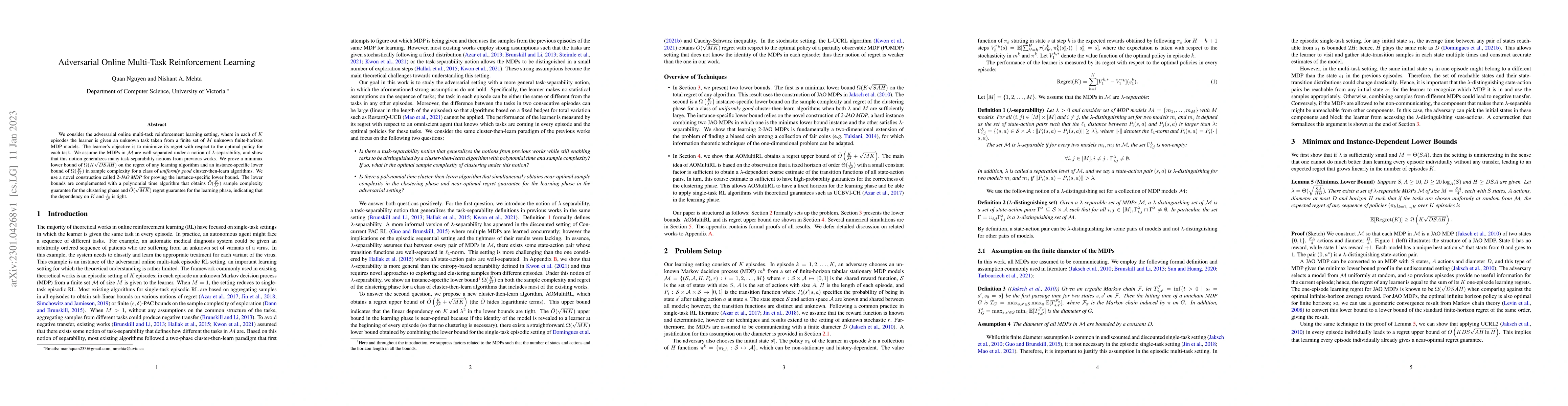 Thumbnail for Adversarial Online Multi-Task Reinforcement Learning